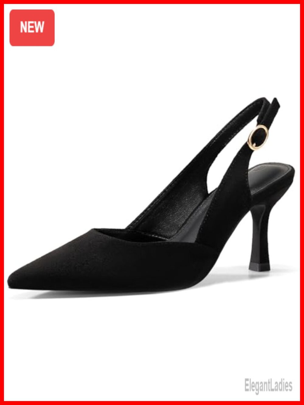 Slingback Kitten Heels Closed Pointed Toe Faux Leather Dress Pumps